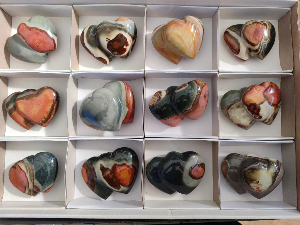 Polished Polychrome Jasper Twin Hearts x 12 From NW Coast, Madagascar - Toprock Gemstones and Minerals 