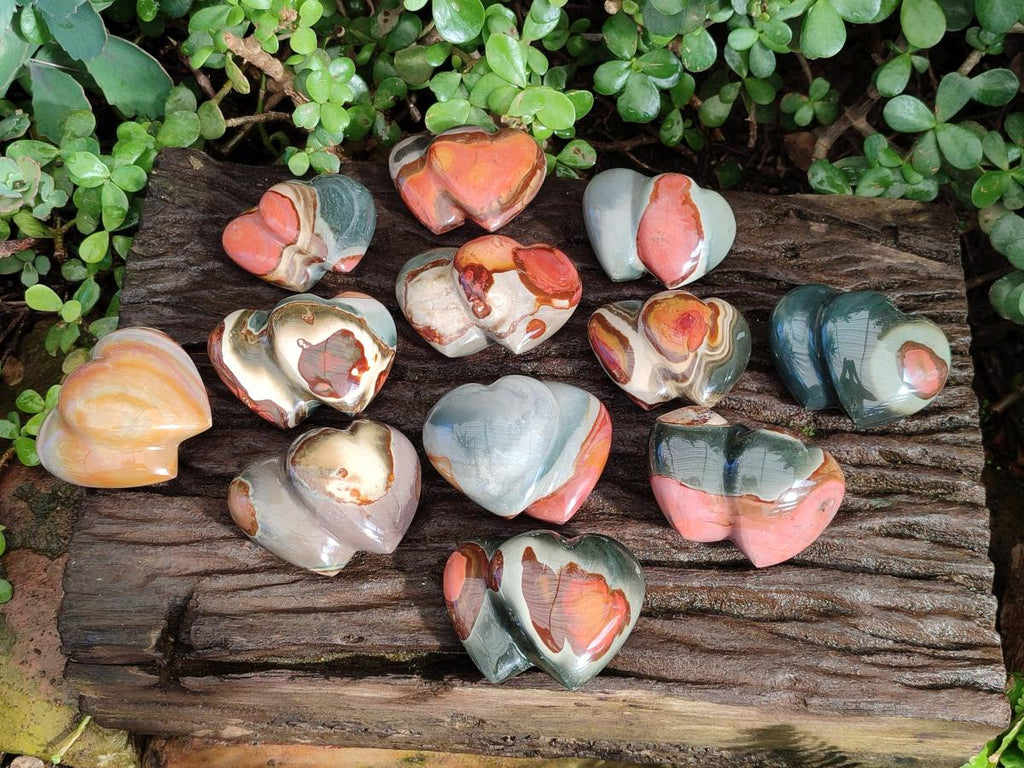Polished Polychrome Jasper Twin Hearts x 12 From NW Coast, Madagascar - Toprock Gemstones and Minerals 