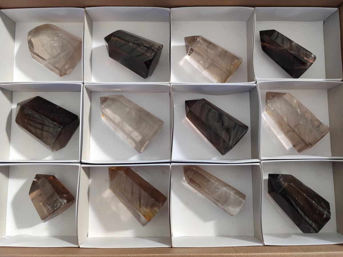 Polished Smokey Quartz Crystals x 12 From Madagascar - Toprock Gemstones and Minerals 