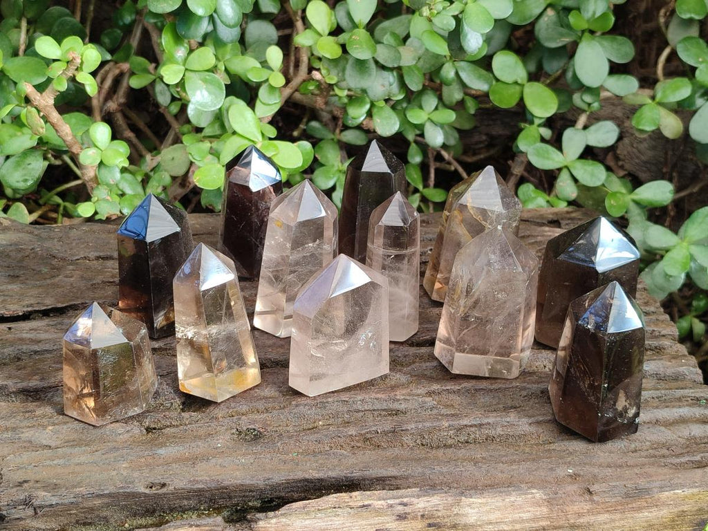 Polished Smokey Quartz Crystals x 12 From Madagascar - Toprock Gemstones and Minerals 