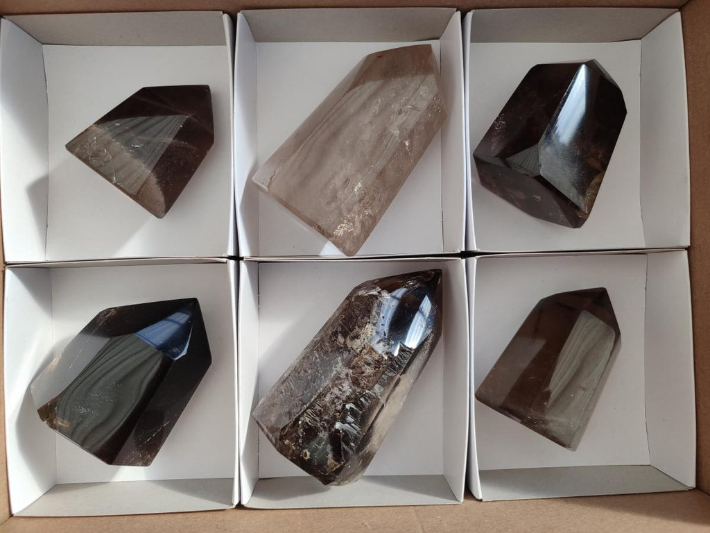 Polished Smokey Quartz Crystals x 6 From Madagascar - Toprock Gemstones and Minerals 
