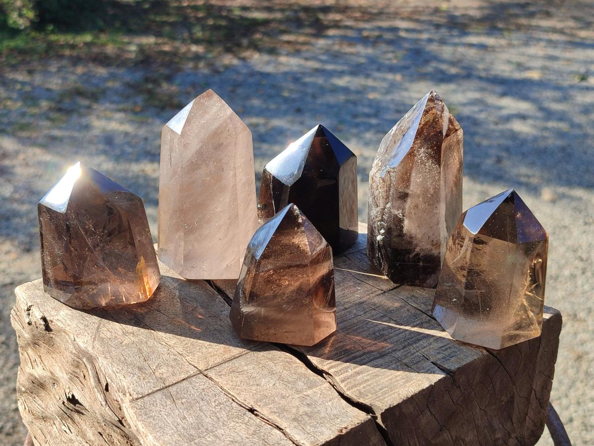 Polished Smokey Quartz Crystals x 6 From Madagascar - Toprock Gemstones and Minerals 