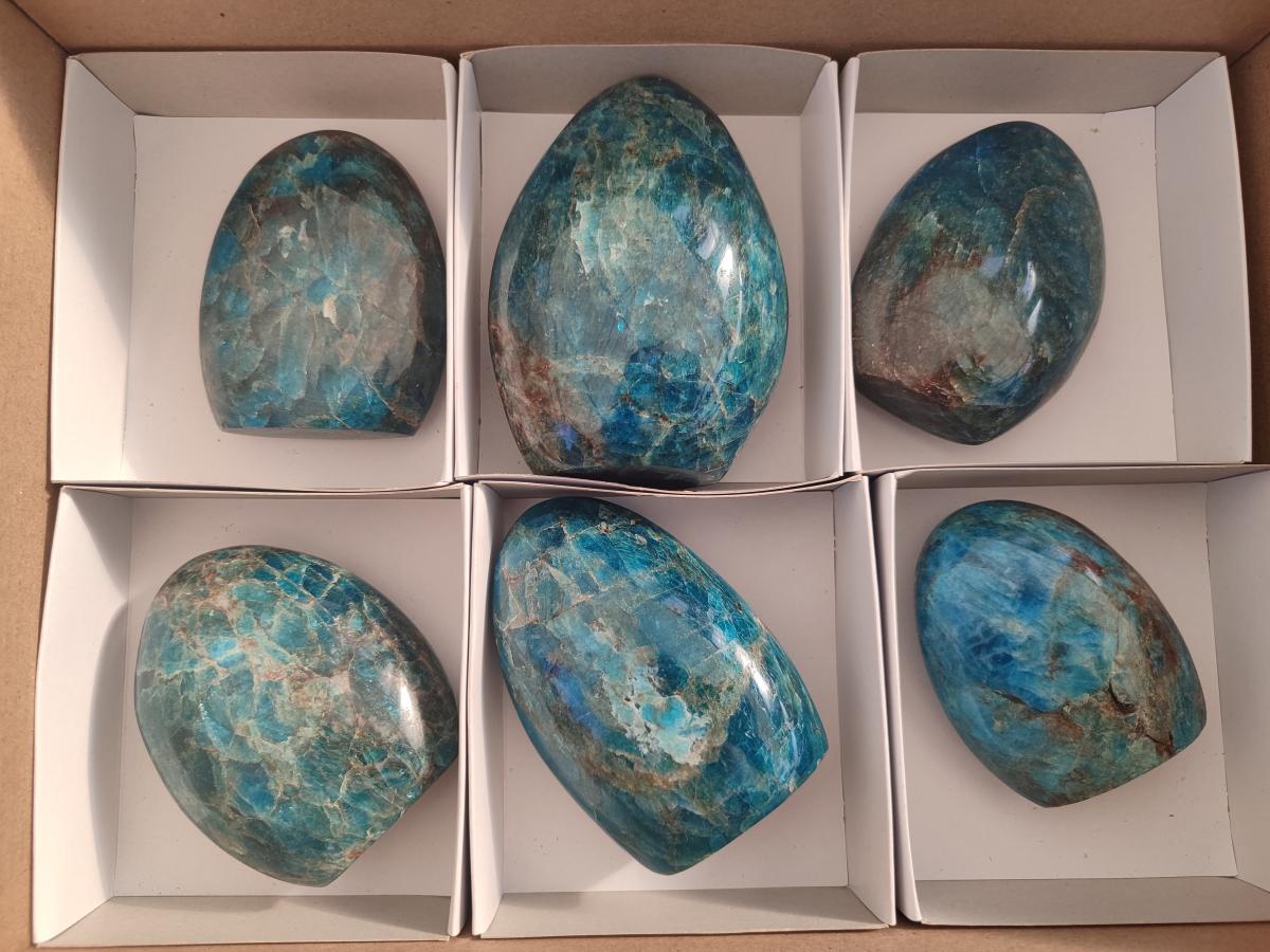Polished Blue Apatite Standing Display Pieces x 6 From Betroka, Madagascar - Toprock Gemstones and Minerals 