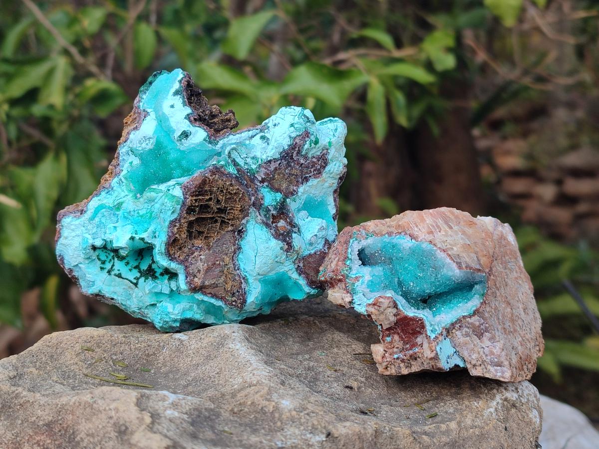 Natural Drusy Coated Chrysocolla Specimens x 3 From Lupoto Mine, Congo - Toprock Gemstones and Minerals 