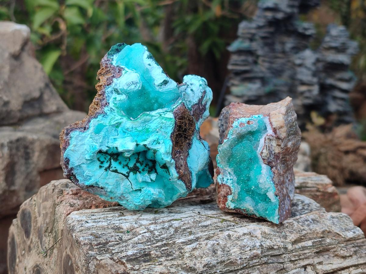 Natural Drusy Coated Chrysocolla Specimens x 3 From Lupoto Mine, Congo - Toprock Gemstones and Minerals 
