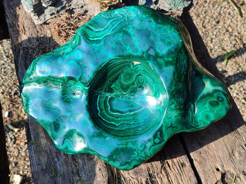 Polished XL Flower Banded Malachite Ashtray x 1 From Congo - Toprock Gemstones and Minerals 