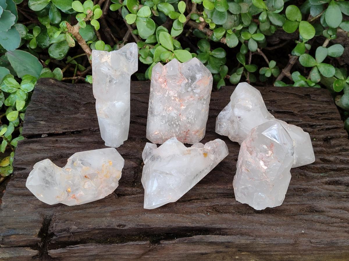 Polished Elestial Girasol Quartz Crystals x 6 From Madagascar - Toprock Gemstones and Minerals 