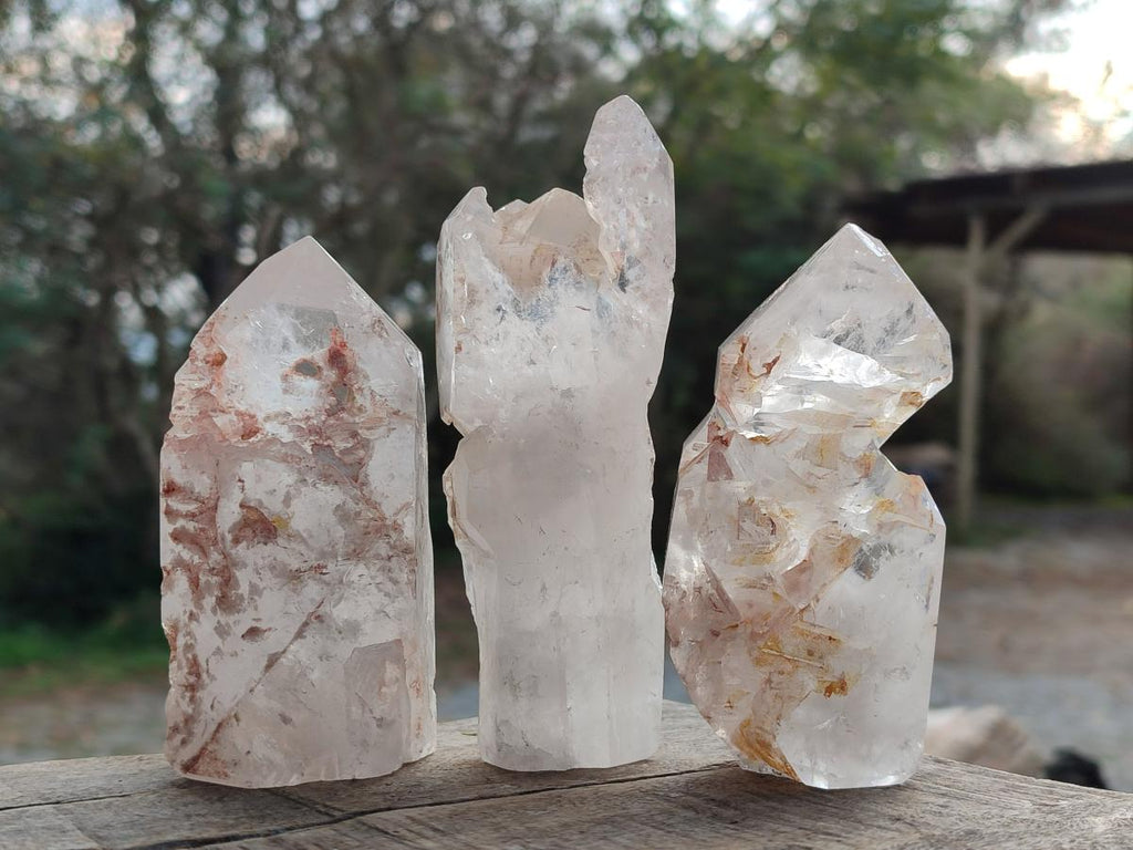Polished Elestial Girasol Quartz Crystals x 6 From Madagascar - Toprock Gemstones and Minerals 