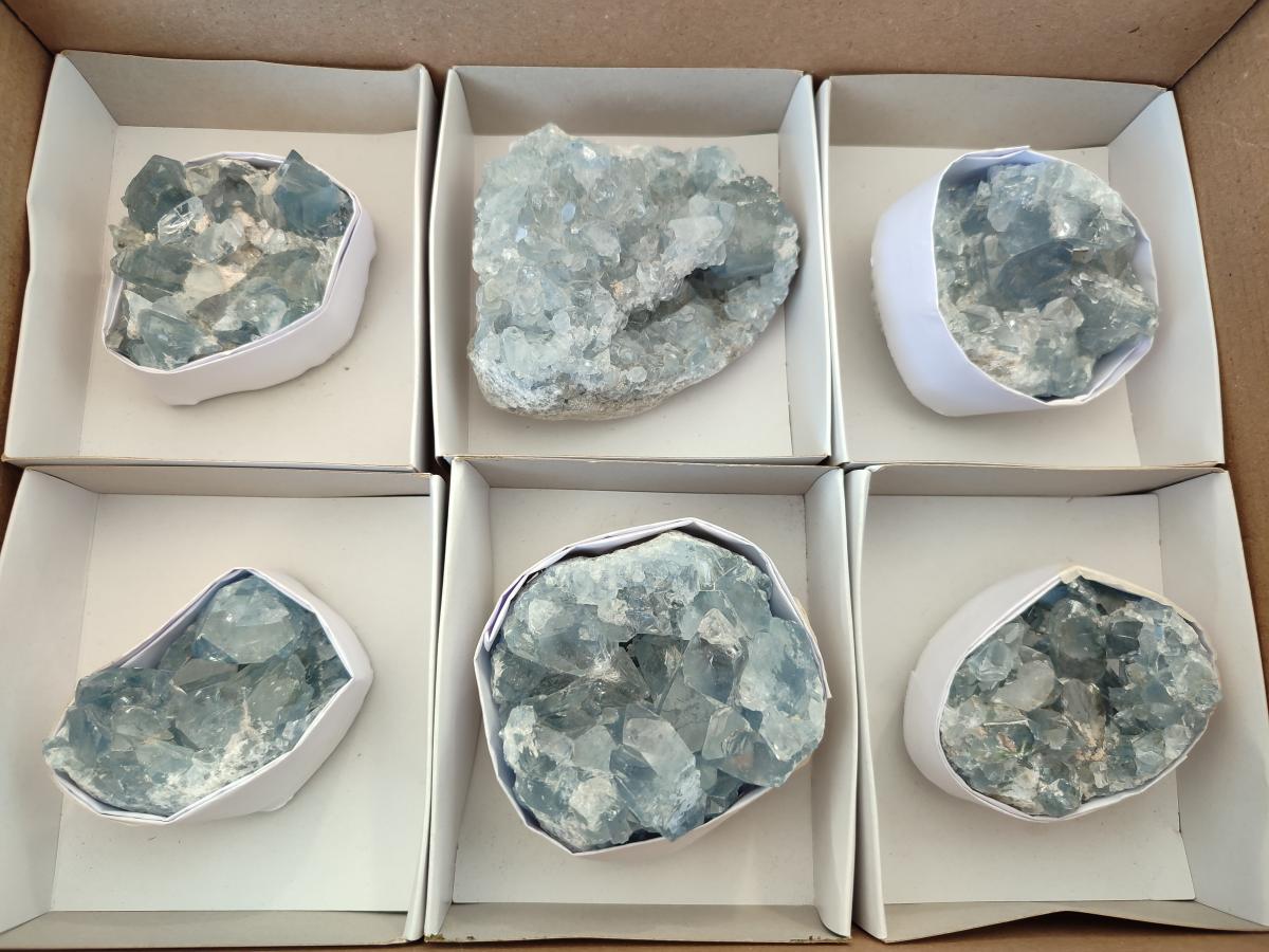 Natural Blue Celestite Specimens x 6 From Sakoany, Madagascar - Toprock Gemstones and Minerals 