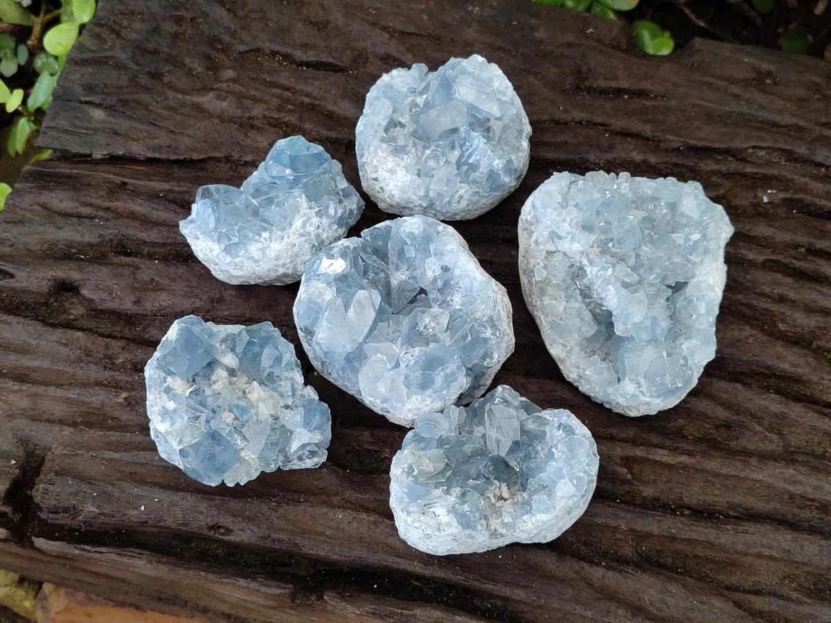 Natural Blue Celestite Specimens x 6 From Sakoany, Madagascar - Toprock Gemstones and Minerals 