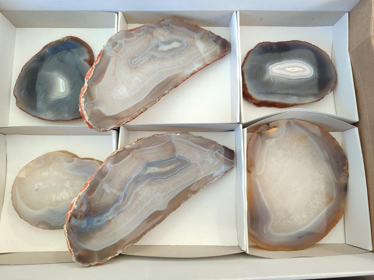 Polished Banded Agate Slices with Natural Edging x 6 From Madagascar - Toprock Gemstones and Minerals 