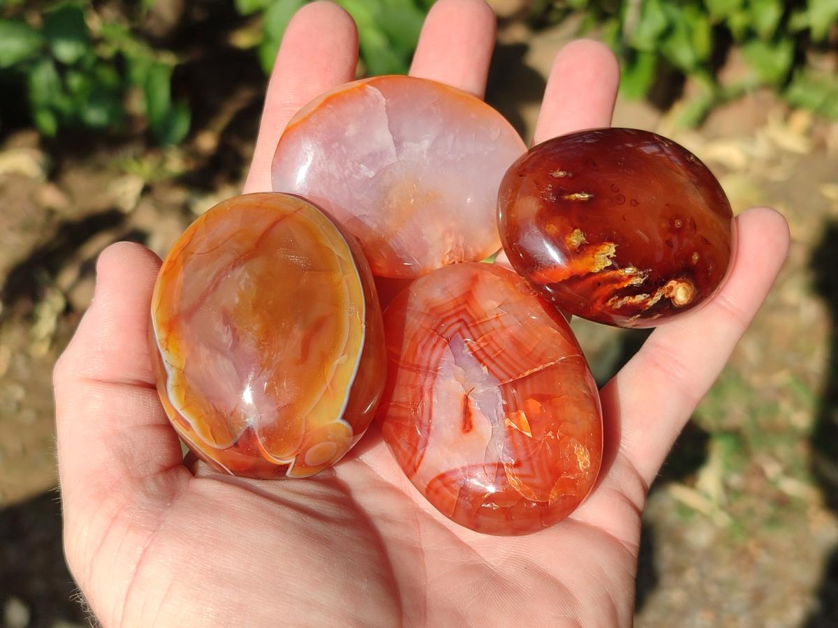 Polished Carnelian Agate Gemstone Palm Stones x 13 From Madagascar - Toprock Gemstones and Minerals 