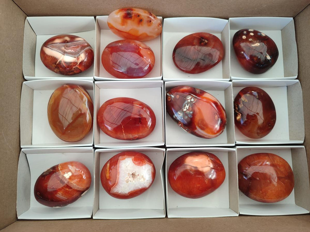 Polished Carnelian Agate Gemstone Palm Stones x 13 From Madagascar - Toprock Gemstones and Minerals 