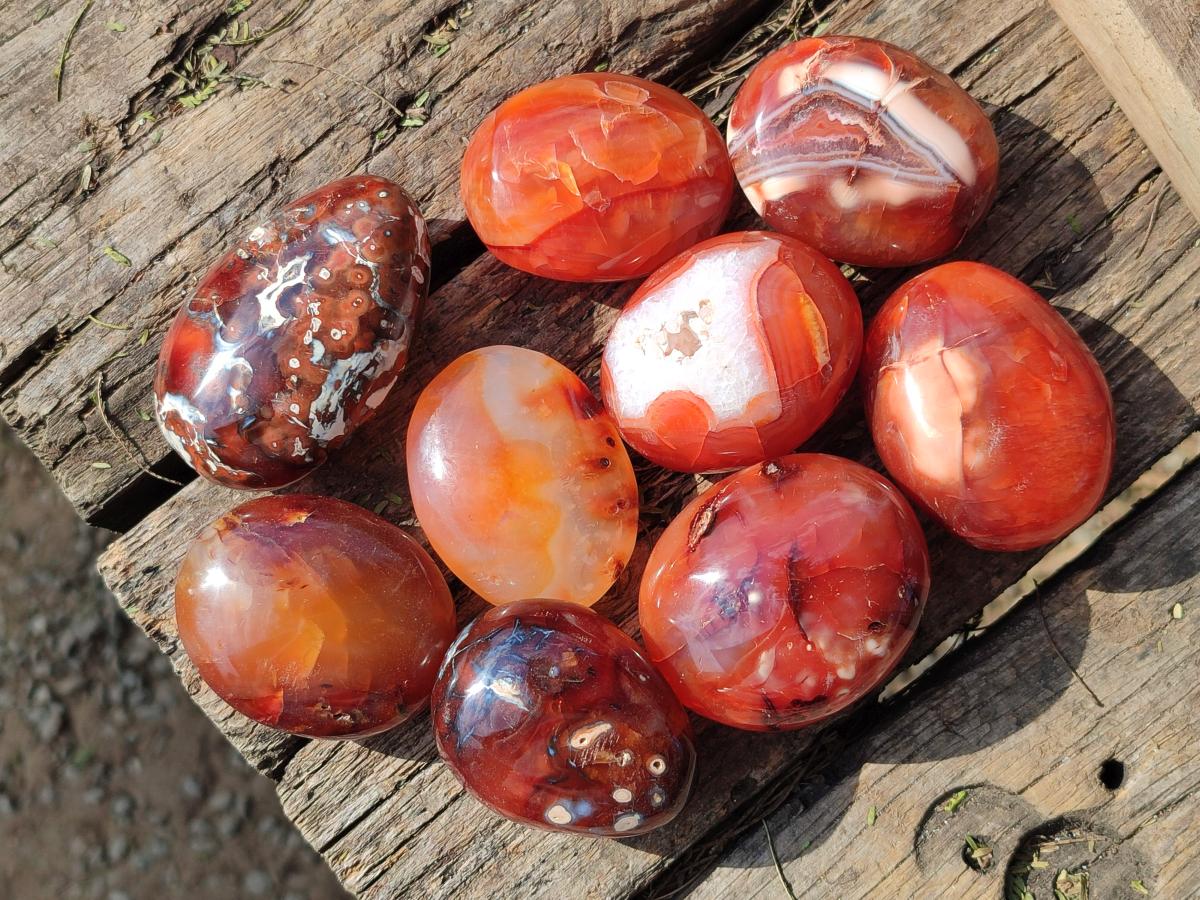Polished Carnelian Agate Gemstone Palm Stones x 13 From Madagascar - Toprock Gemstones and Minerals 