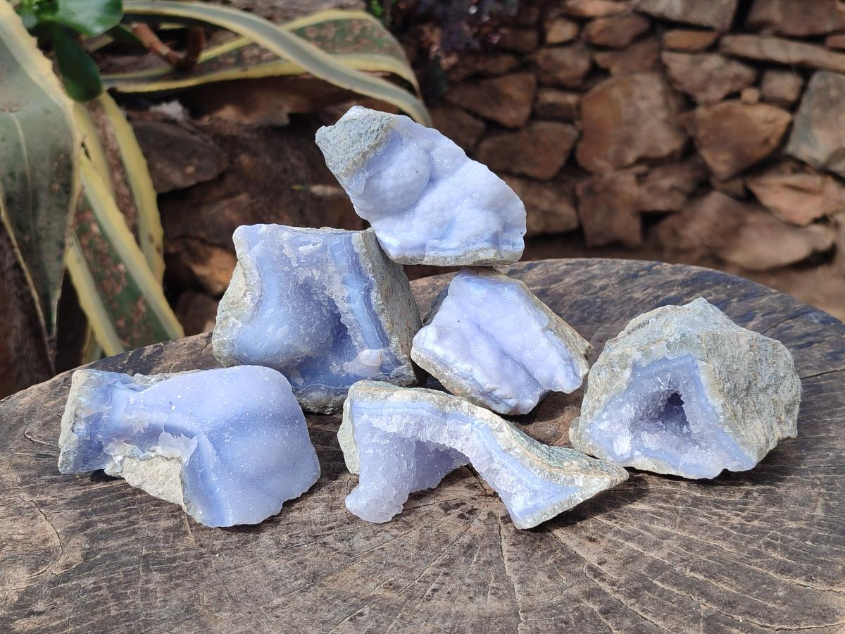 Natural Blue Lace Agate Specimens x 6 From Nsanje, Malawi - Toprock Gemstones and Minerals 