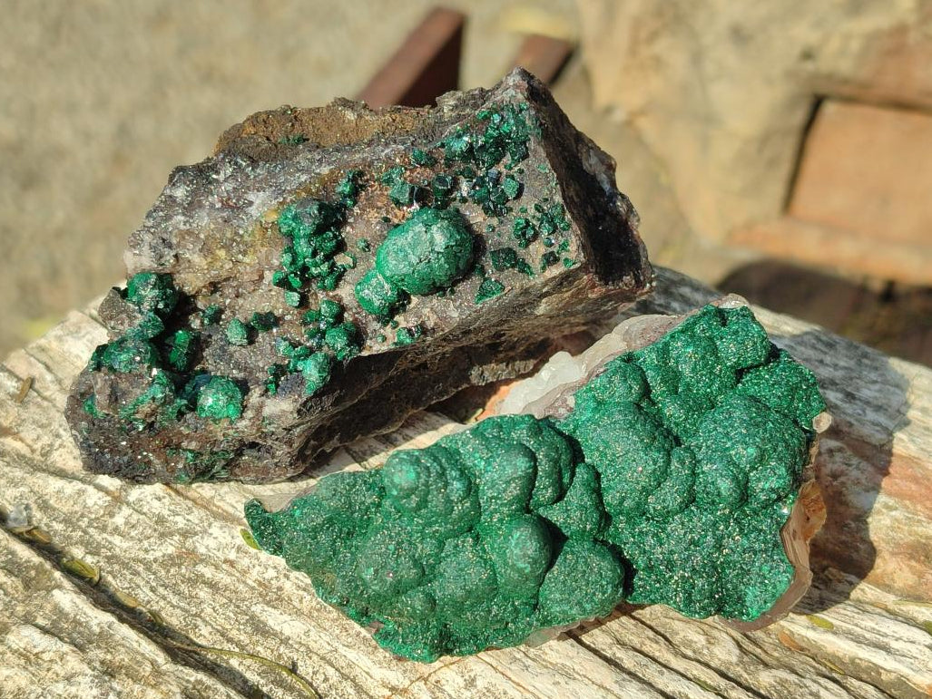 Natural Ball Malachite Specimens Coated with Drusy Quartz on Dolomite x 6 From Mindingi Mine, Kambove, Congo - Toprock Gemstones and Minerals 