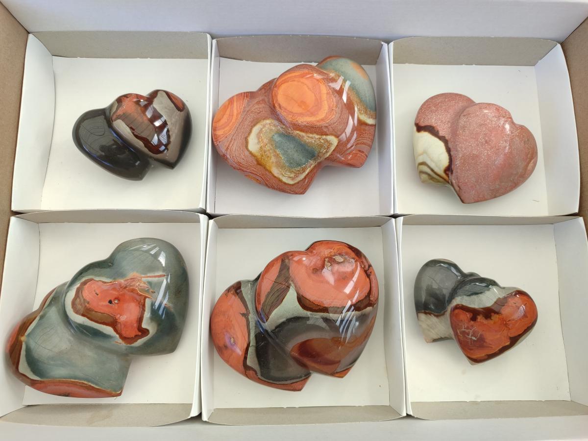 Polished Polychrome Jasper Twin Hearts x 6 From NW Coast, Madagascar - Toprock Gemstones and Minerals 