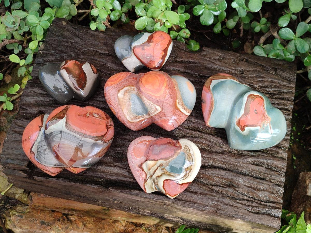 Polished Polychrome Jasper Twin Hearts x 6 From NW Coast, Madagascar - Toprock Gemstones and Minerals 
