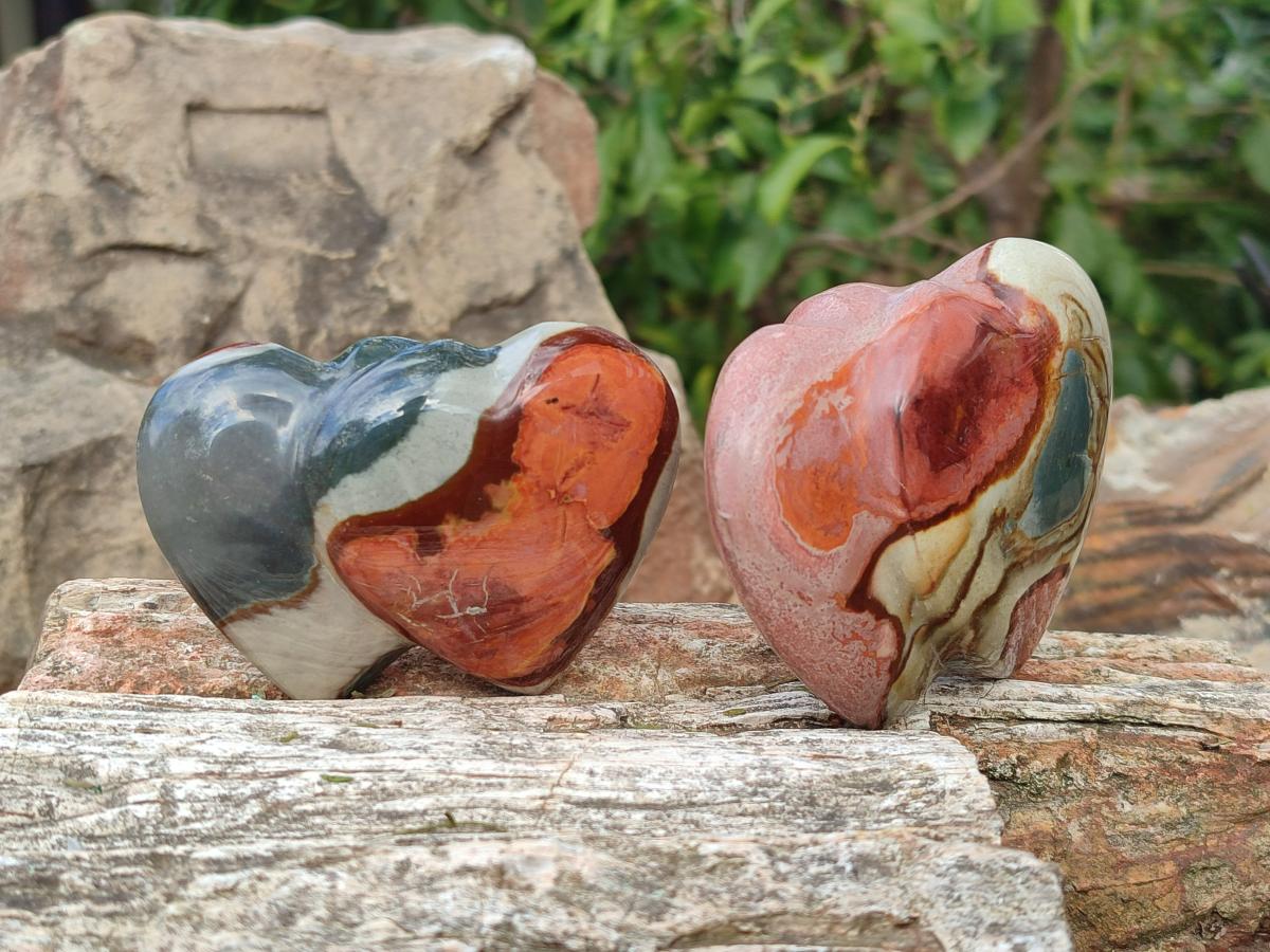 Polished Polychrome Jasper Twin Hearts x 6 From NW Coast, Madagascar - Toprock Gemstones and Minerals 