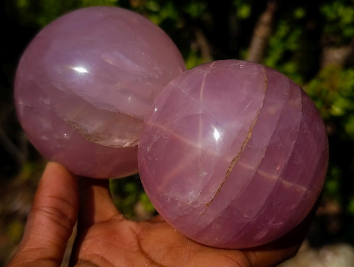 Polished Gemmy Star Rose Quartz Spheres x 3 From Madagascar - Toprock Gemstones and Minerals 