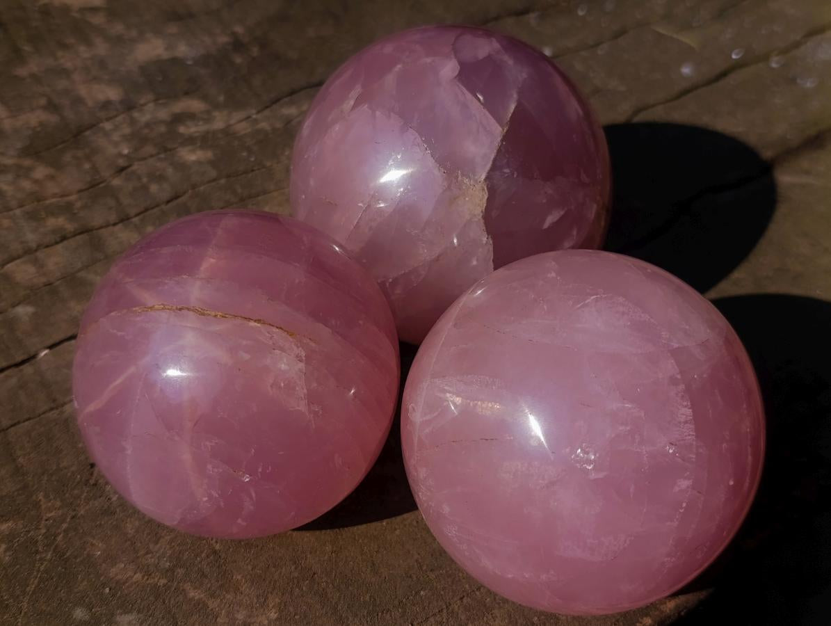 Polished Gemmy Star Rose Quartz Spheres x 3 From Madagascar - Toprock Gemstones and Minerals 