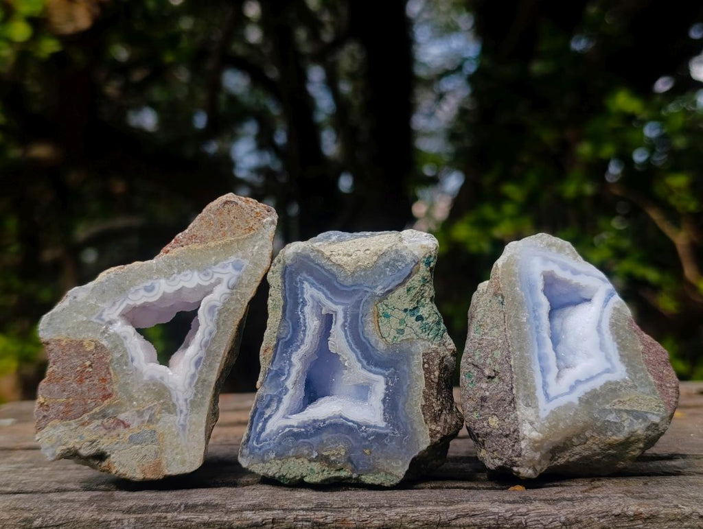 Polished on One Side Blue Lace Agate Geodes x 12 From Nsanje, Malawi - Toprock Gemstones and Minerals 
