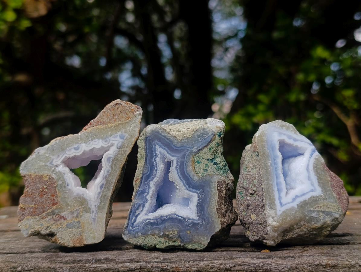 Polished on One Side Blue Lace Agate Geodes x 12 From Nsanje, Malawi - Toprock Gemstones and Minerals 