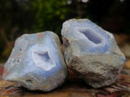 Polished on One Side Blue Lace Agate Geodes x 12 From Nsanje, Malawi - Toprock Gemstones and Minerals 