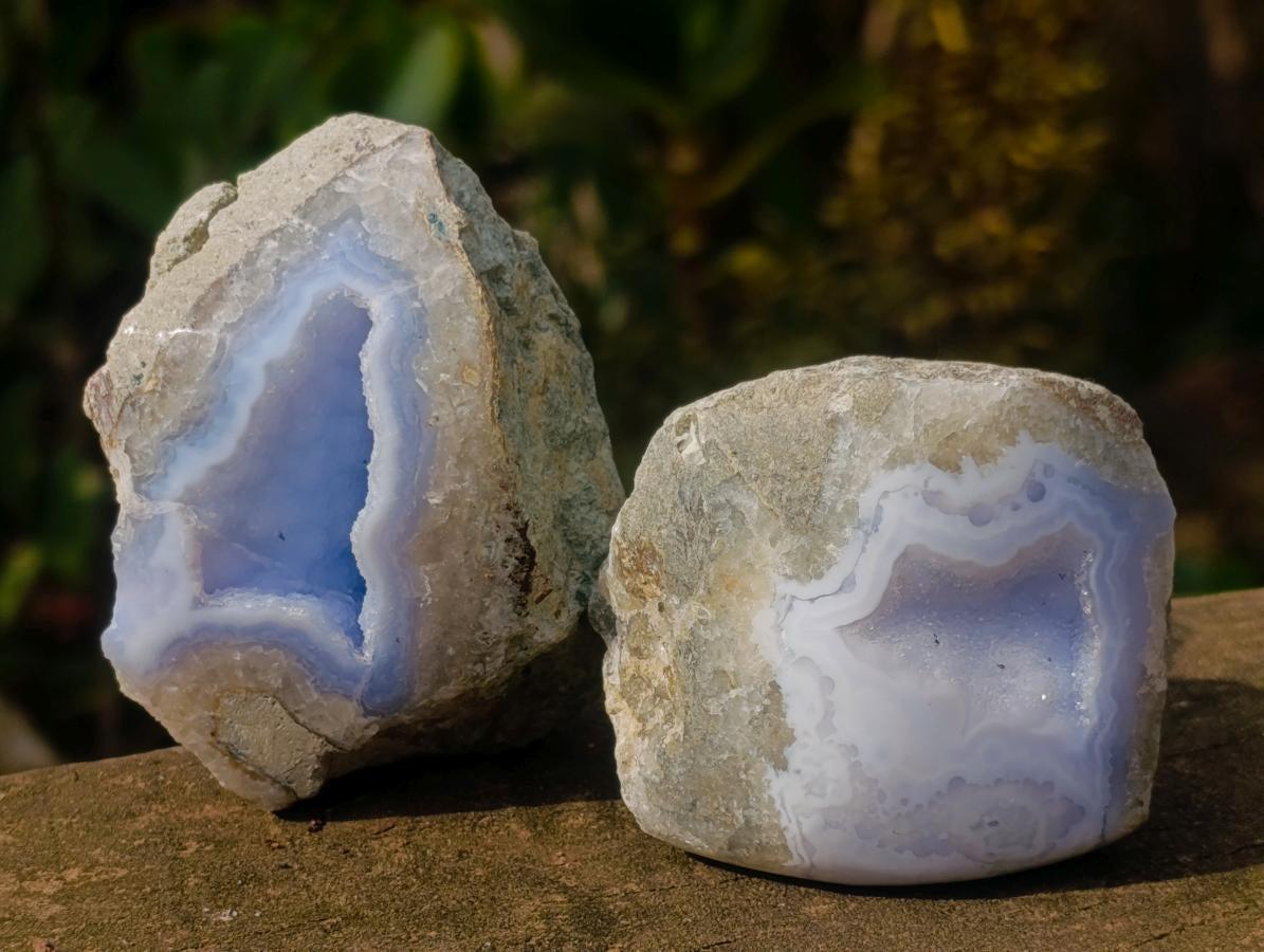 Polished on One Side Blue Lace Agate Geodes x 12 From Nsanje, Malawi - Toprock Gemstones and Minerals 