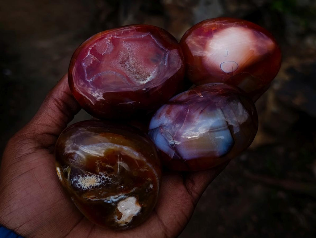 Polished Carnelian Agate Gemstone Galets x 12 From Madagascar - Toprock Gemstones and Minerals 