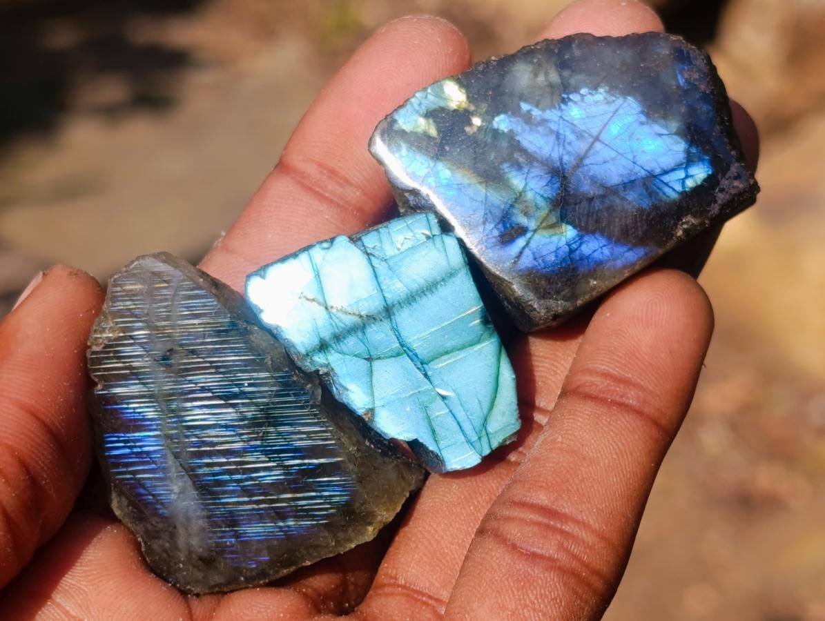 Polished One Side Labradorite Slices x 70 From Madagascar - Toprock Gemstones and Minerals 