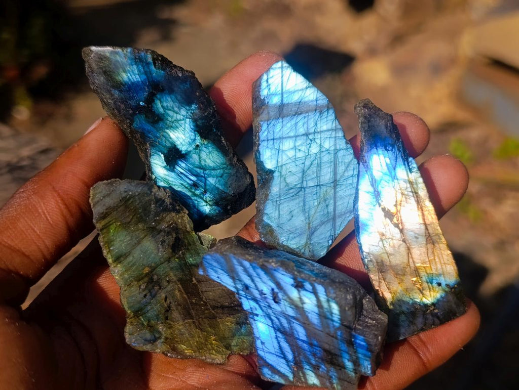 Polished One Side Labradorite Slices x 70 From Madagascar - Toprock Gemstones and Minerals 
