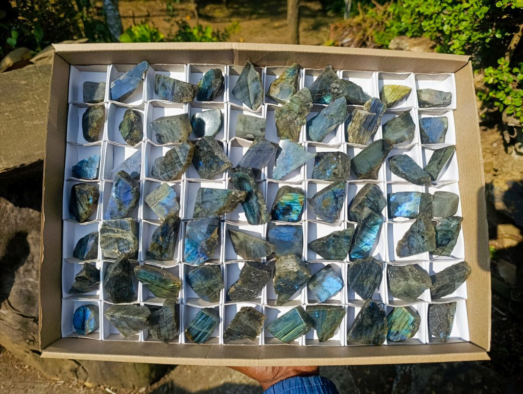 Polished One Side Labradorite Slices x 70 From Madagascar - Toprock Gemstones and Minerals 