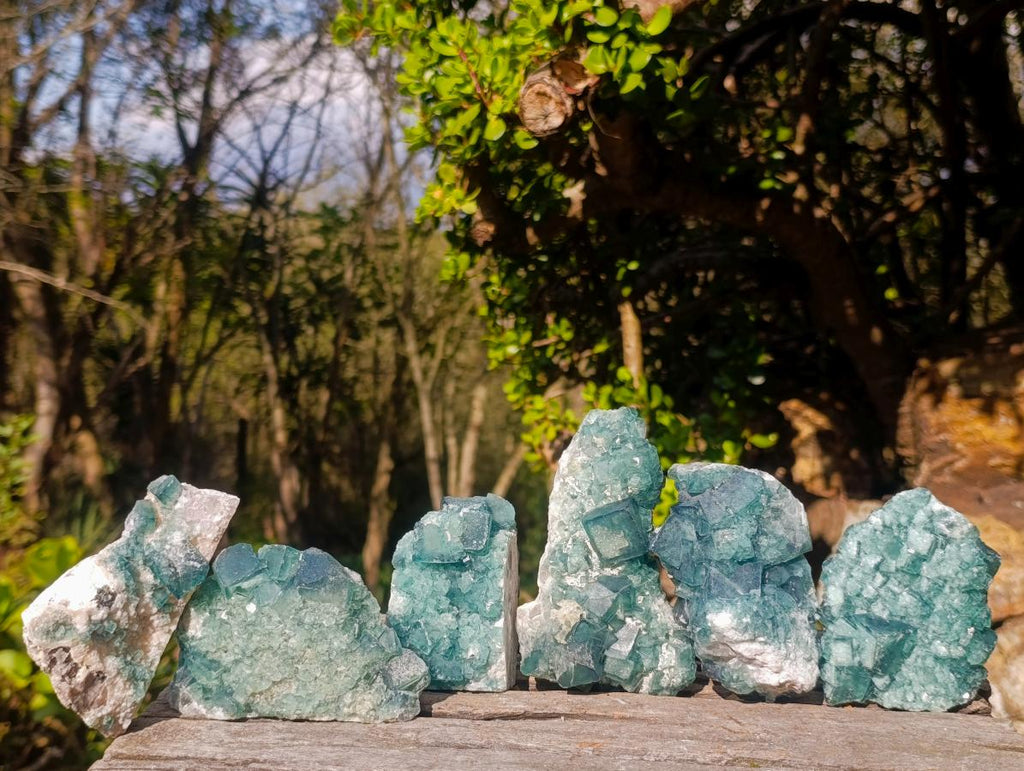 Natural Green Cubic Fluorite Specimens x 6 From Mandrosonoro, Madagascar - Toprock Gemstones and Minerals 