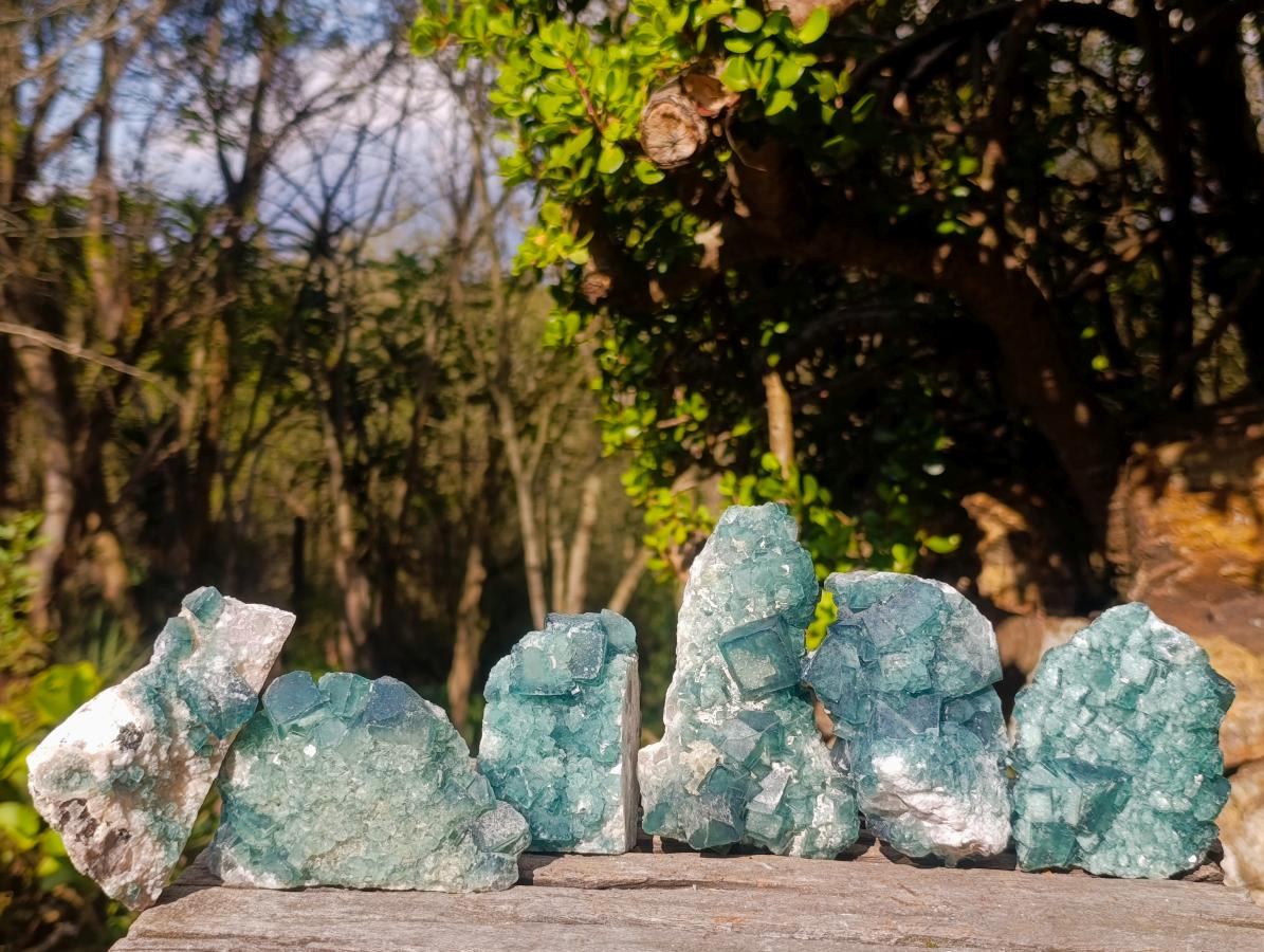 Natural Green Cubic Fluorite Specimens x 6 From Mandrosonoro, Madagascar - Toprock Gemstones and Minerals 