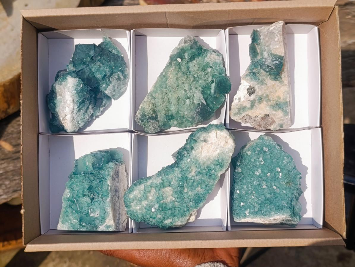 Natural Green Cubic Fluorite Specimens x 6 From Mandrosonoro, Madagascar - Toprock Gemstones and Minerals 