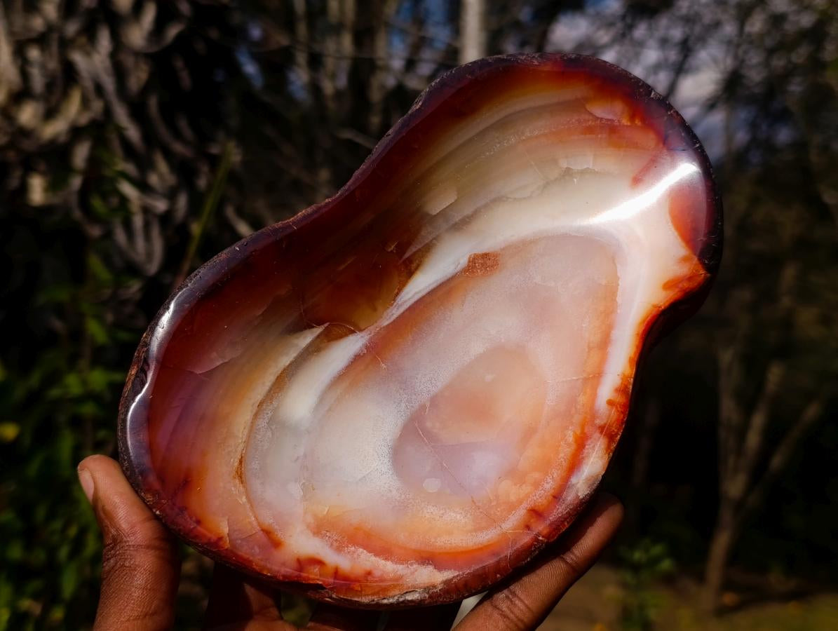 Polished on One Side Carnelian Agate Gemstone Bowls x 2 From Madagascar - Toprock Gemstones and Minerals 