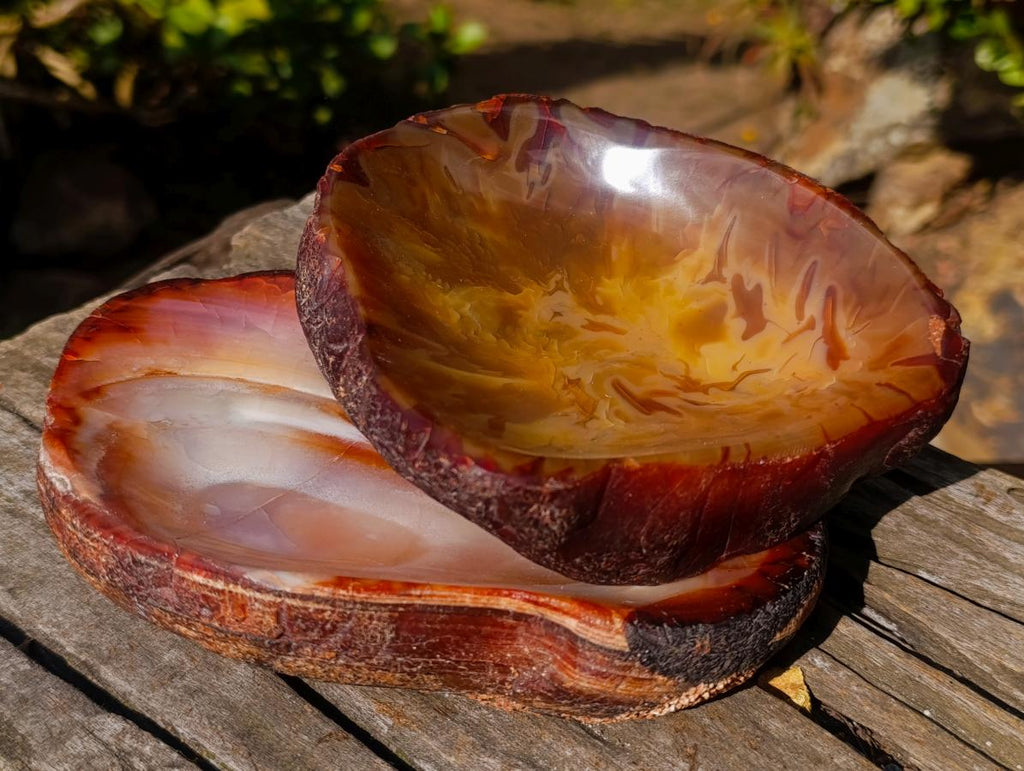 Polished on One Side Carnelian Agate Gemstone Bowls x 2 From Madagascar - Toprock Gemstones and Minerals 