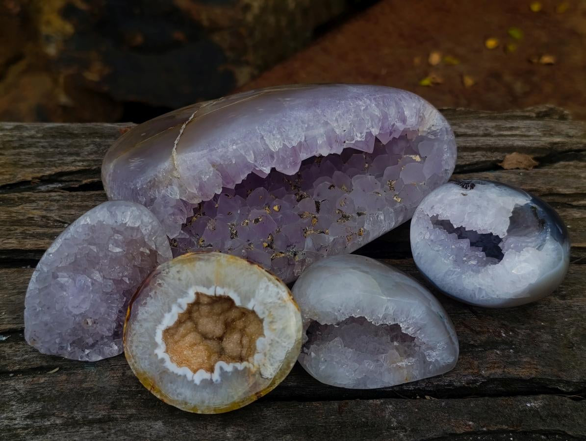 Polished Agate Amethyst Geodes x 5 From Maintirano, Madagascar - Toprock Gemstones and Minerals 