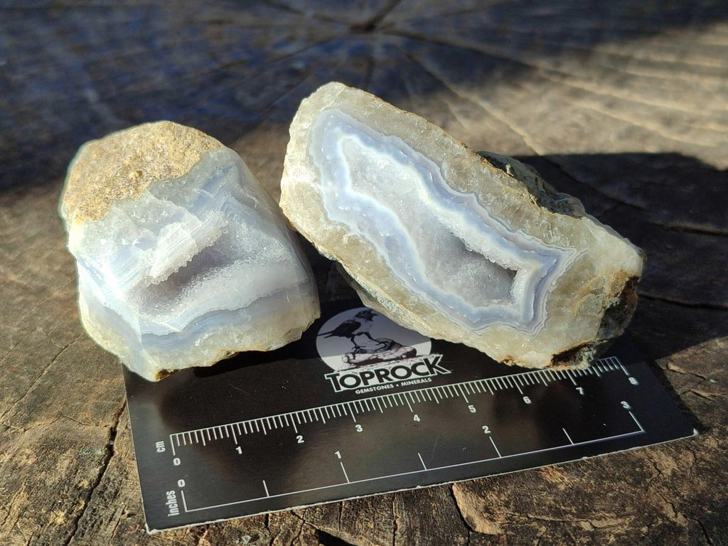Polished on One Side Blue Lace Agate Geodes x 20 From Nsanje, Malawi - Toprock Gemstones and Minerals 