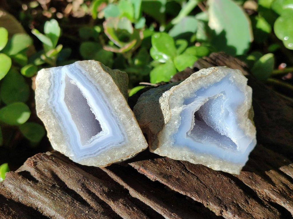 Polished on One Side Blue Lace Agate Geodes x 20 From Nsanje, Malawi - Toprock Gemstones and Minerals 