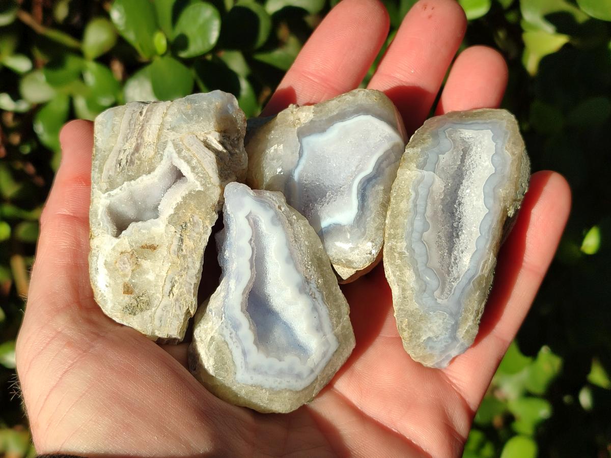 Polished on One Side Blue Lace Agate Geodes x 20 From Nsanje, Malawi - Toprock Gemstones and Minerals 