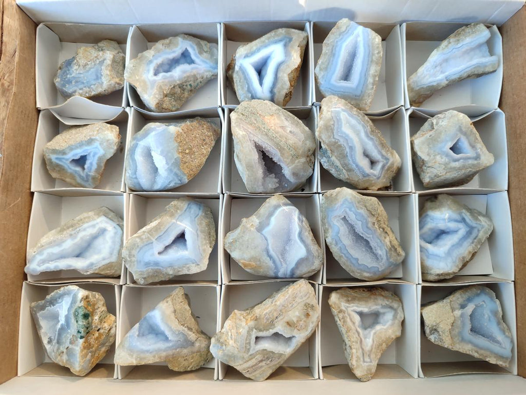 Polished on One Side Blue Lace Agate Geodes x 20 From Nsanje, Malawi - Toprock Gemstones and Minerals 