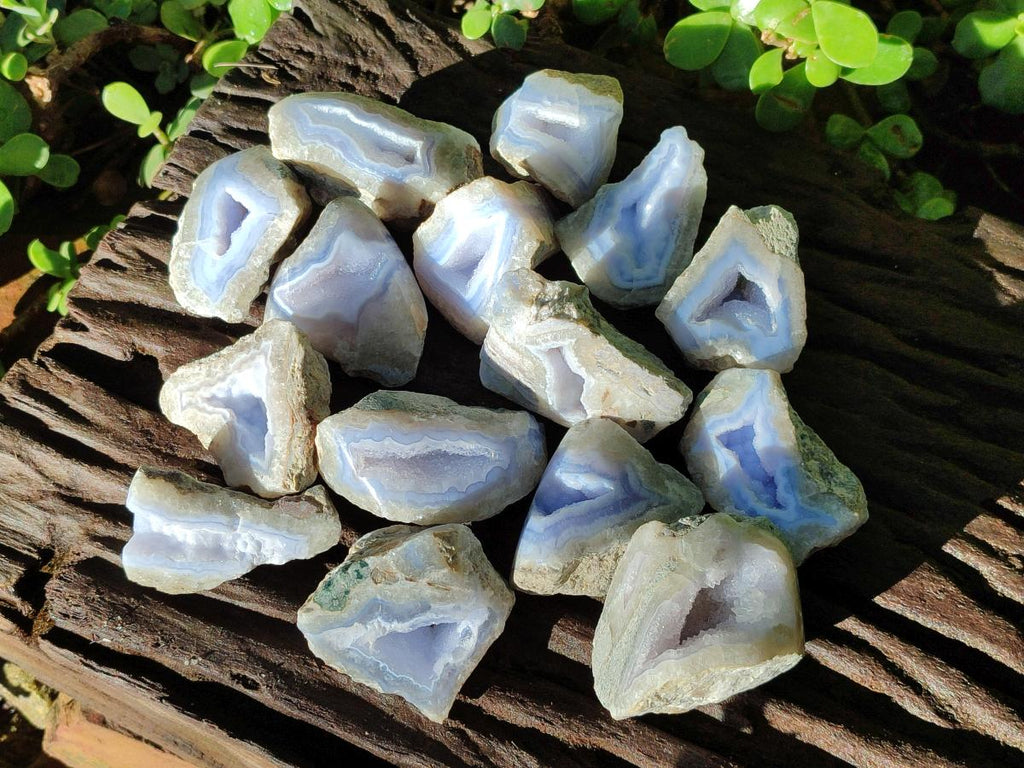 Polished on One Side Blue Lace Agate Geodes x 20 From Nsanje, Malawi - Toprock Gemstones and Minerals 