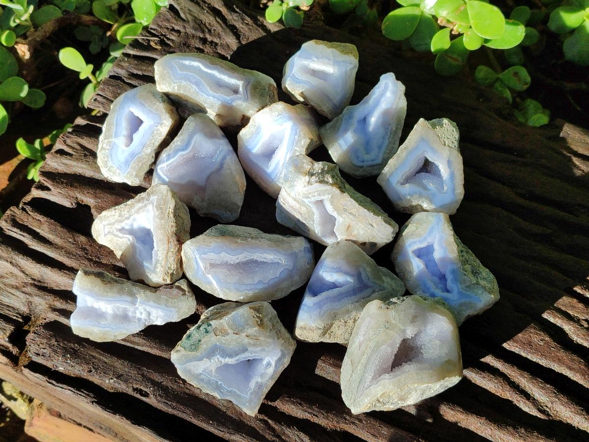 Polished on One Side Blue Lace Agate Geodes x 20 From Nsanje, Malawi - Toprock Gemstones and Minerals 