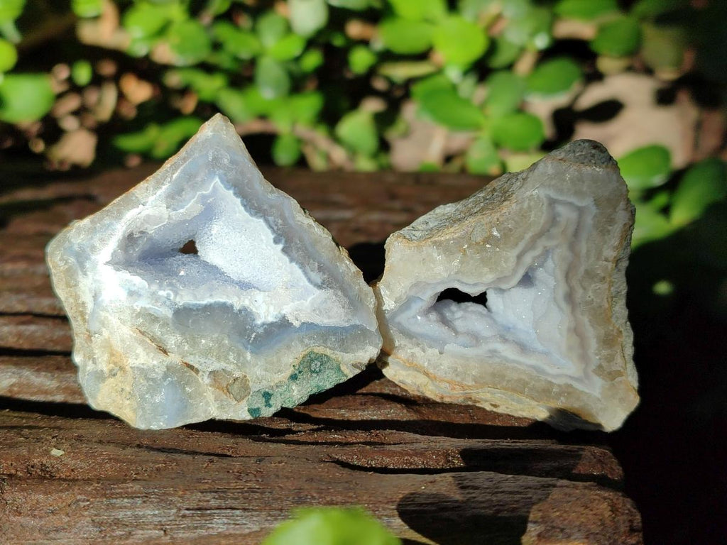 Polished on One Side Blue Lace Agate Geodes x 20 From Nsanje, Malawi - Toprock Gemstones and Minerals 