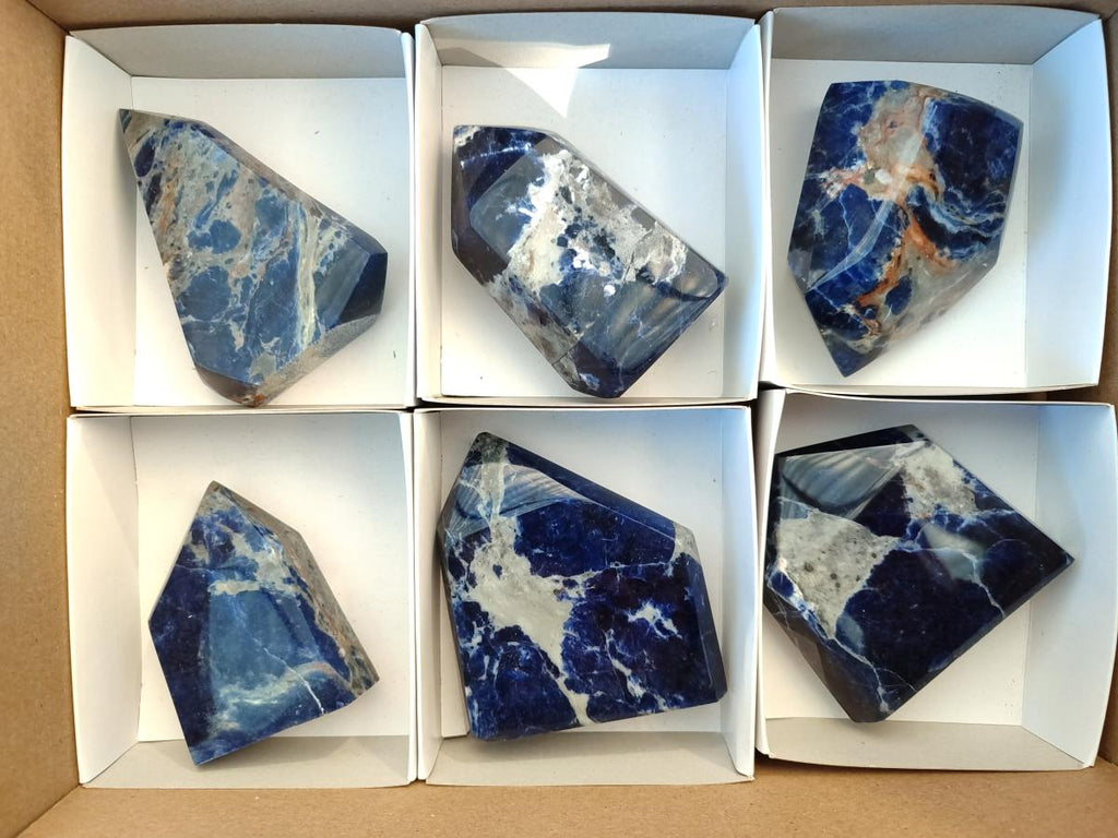Polished Sodalite Crystals with Silver Hematite x 6 From Kunene River, Namibia - Toprock Gemstones and Minerals 