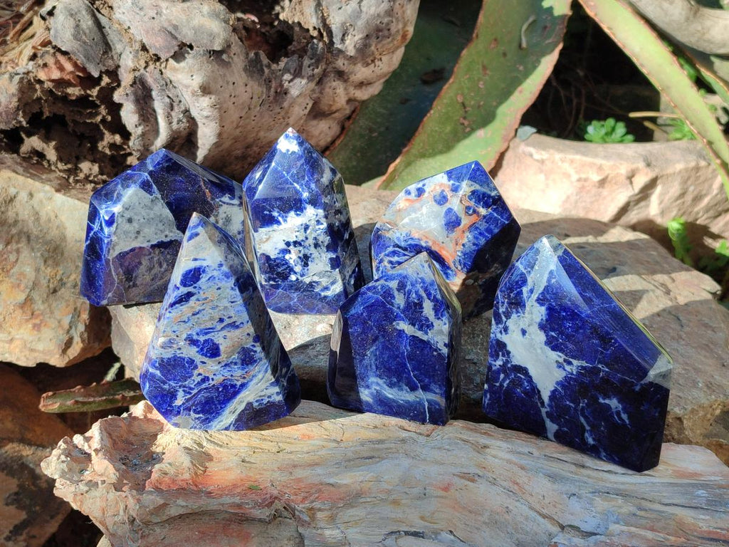 Polished Sodalite Crystals with Silver Hematite x 6 From Kunene River, Namibia - Toprock Gemstones and Minerals 