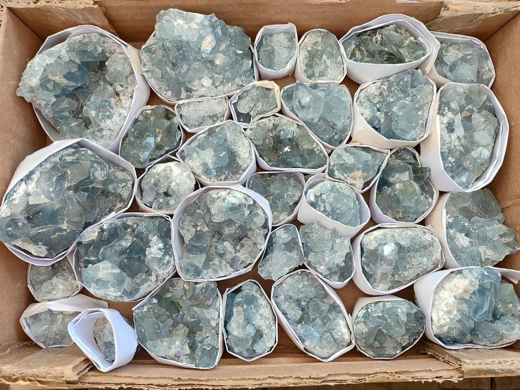 Natural Blue Celestite Specimens x 35 From Sakoany, Madagascar