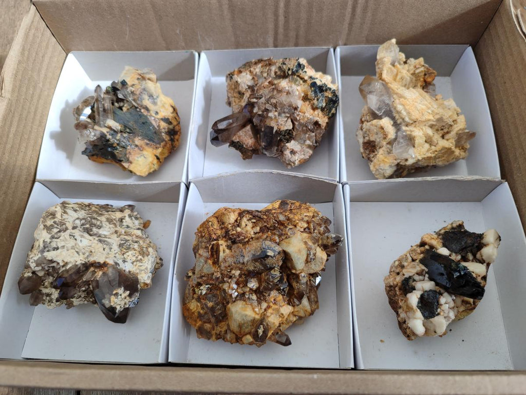 Natural Smokey Quartz Specimens with Associated Minerals x 6 From Mulanje, Malawi - Toprock Gemstones and Minerals 
